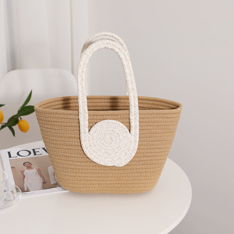 Holiday Beach Simple Large Capacity Cotton Woven Straw Handbag
