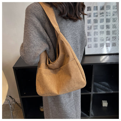 Women Fashion Casual Large Capacity Solid Color Corduroy Crossbody Bag
