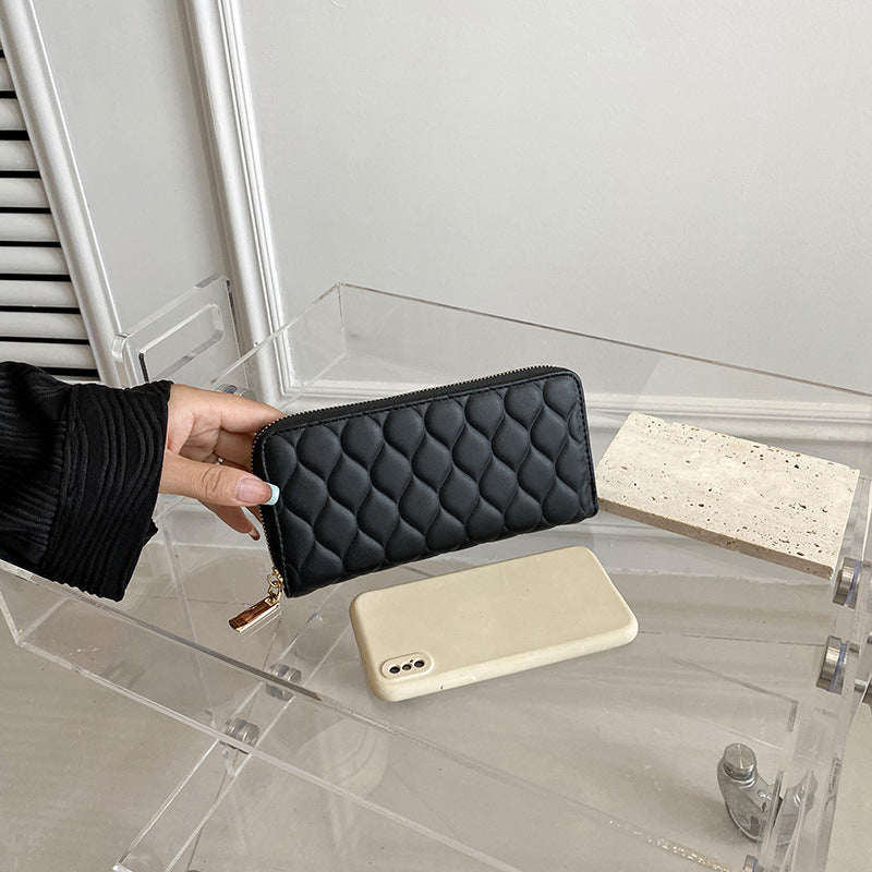Women Fashion Diamond Indentation Long Coin Purse