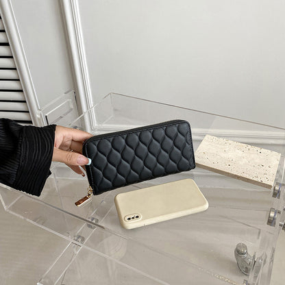 Women Fashion Diamond Indentation Long Coin Purse