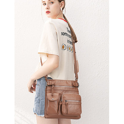 Sac à bandoulière carré en PU à fermeture éclair multi-poches rétro pour femme 