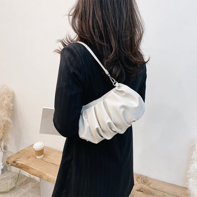 Women Casual Crease Design Solid Color PU Underarm Bag