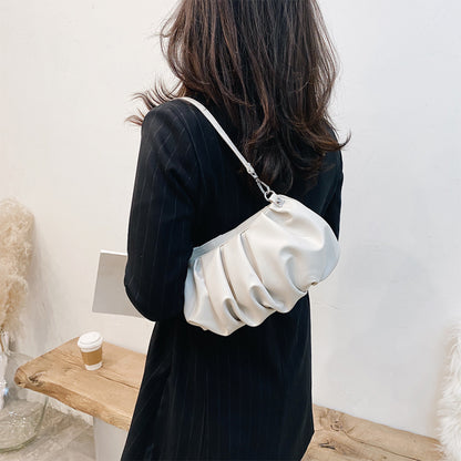 Women Casual Crease Design Solid Color PU Underarm Bag