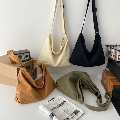 Sac à bandoulière décontracté en toile de couleur unie pour femme, grande capacité 