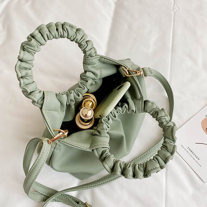 Women Fashion Pleated Design Solid Color PU Shoulder Bag