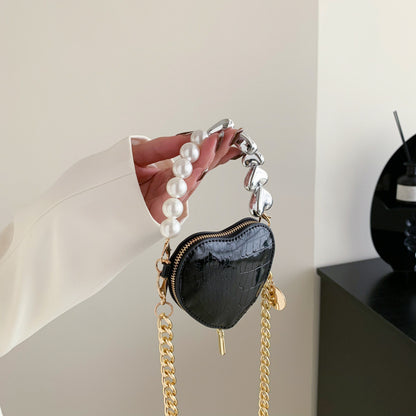 Women Fashion Mini Love Pearl Chain Crossbody Bag