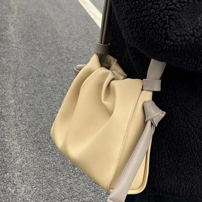 Women Fashion Pleated Color Contrast Cloud Handbag