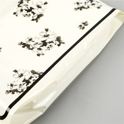 Simple Black White Floral Printed Shopping Plastic Tote Bag