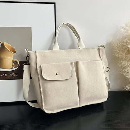 Women Casual Simple Solid Color Large Capacity Corduroy Handbag