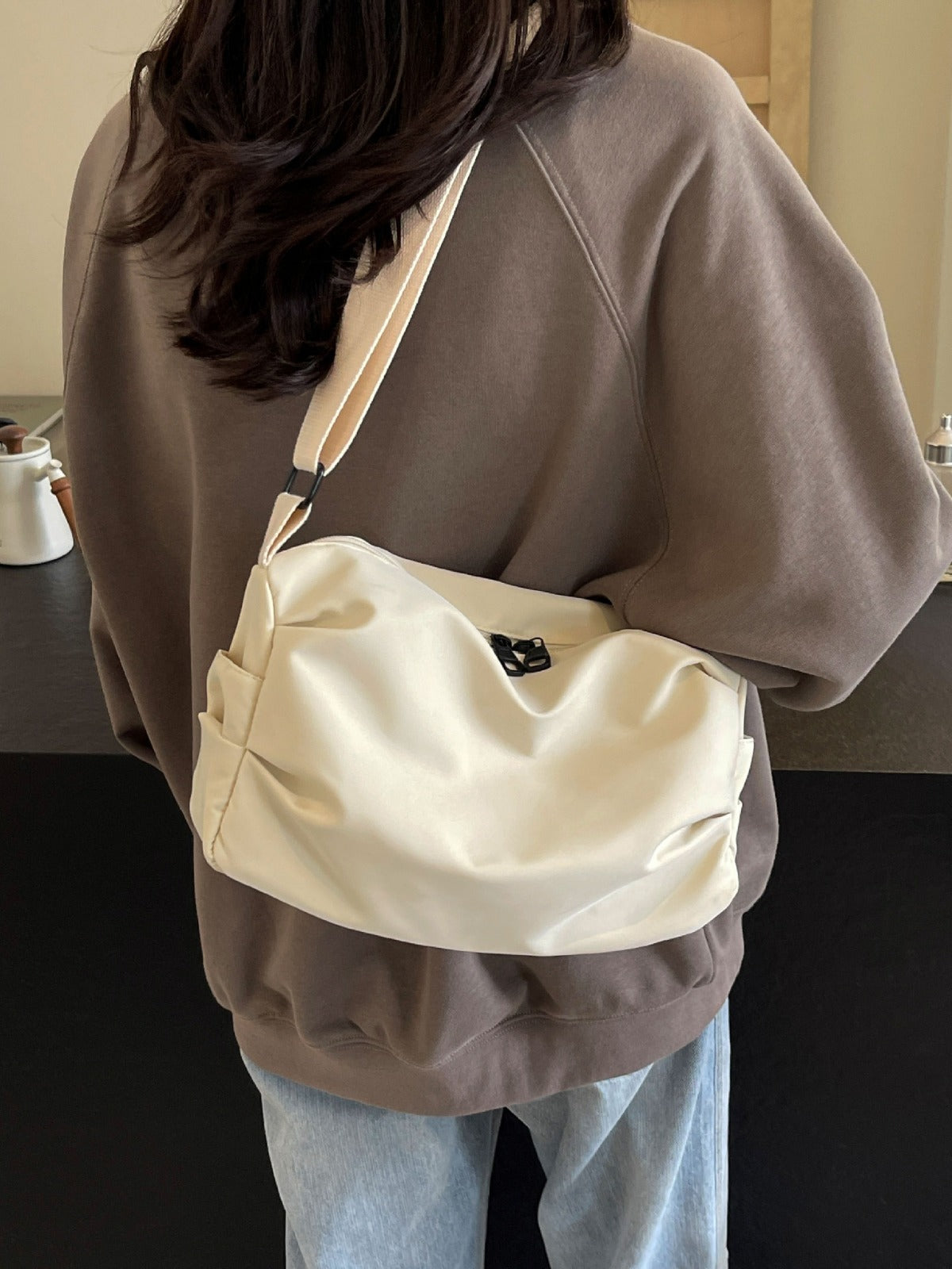 Fashion Solid Color Nylon Crossbody Bag