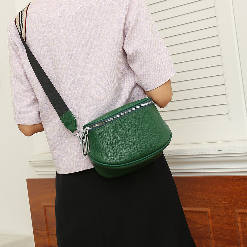 Women Fashion Casual PU Zipper Wide Strap Crossbody Bag