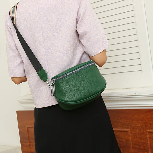 Women Fashion Casual PU Zipper Wide Strap Crossbody Bag