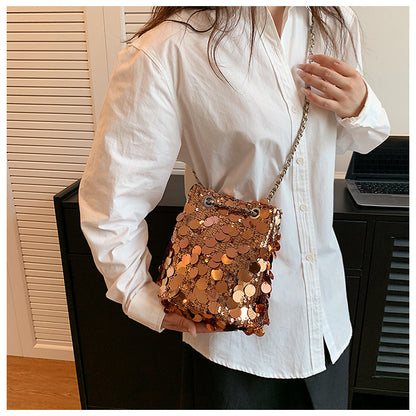 Sac seau à bandoulière à paillettes pour femme 