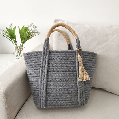 Holiday Beach Simple Fashion Cotton Rope Woven Straw Handbag