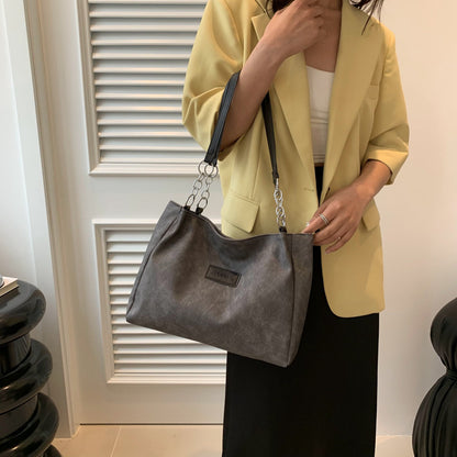 Women Simple Fashionable Large Capacity Square PU Tote Bag