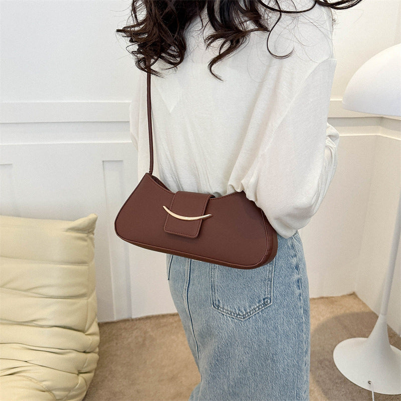 Women Fashion Simple Solid Color Flap Zipper Shoulder Underarm Bag