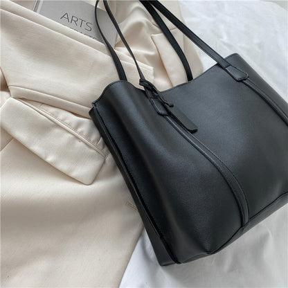 Women Fashionable Simple Solid Color Large Capacity PU Tote Bag