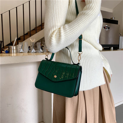 Women Fashion Solid Color Stone Pattern Flap Square Crossbody Bag