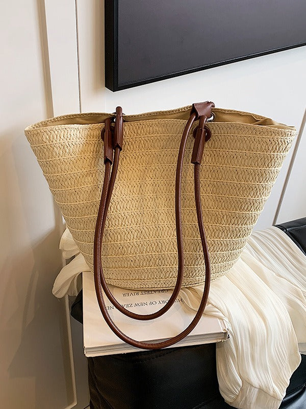 Women Fashion Casual Large Capacity Straw Woven Beach Tote Bag