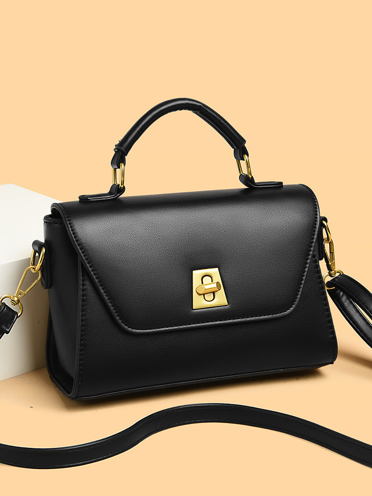 Women Fashion Retro Flap Lock PU Handle Shoulder Bag