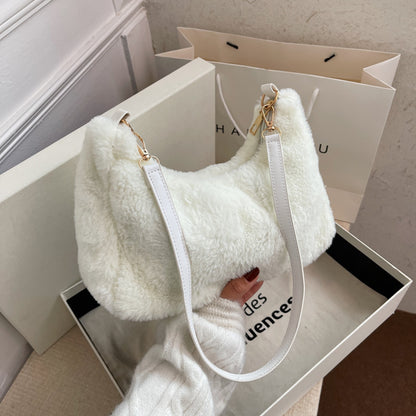 Sac à bandoulière en peluche de couleur unie pour femme, décontracté, à la mode, automne et hiver 