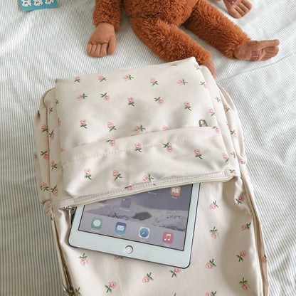 Women Casual Flower Pattern Solid Color Canvas Large Capacity Backpack