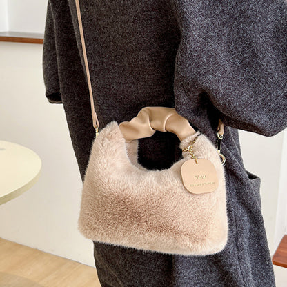 Sac à bandoulière tendance pour femme, couleur unie, avec poignée en peluche, collection automne et hiver 