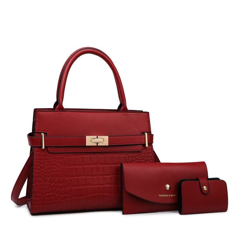 Women Fashion Retro Crocodile Pattern PU Coin Purse Handbag Set