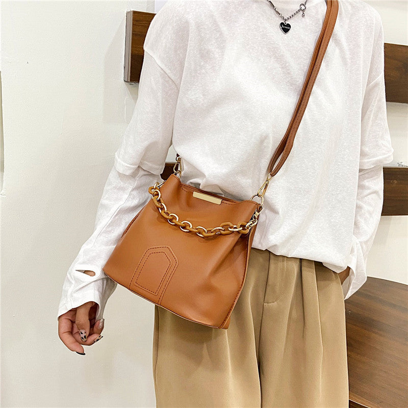 Fashion Solid Color Large Capacity Bucket Shoulder Bag