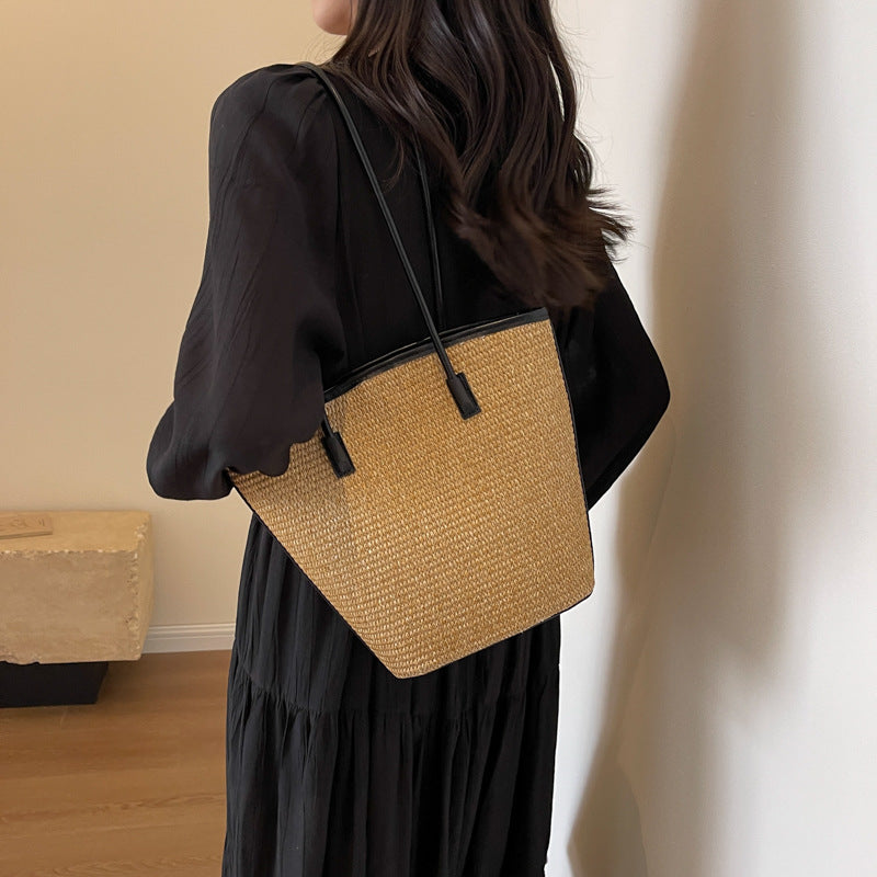 Women Fashionable Straw Woven Large Capacity Shoulder Tote Bag