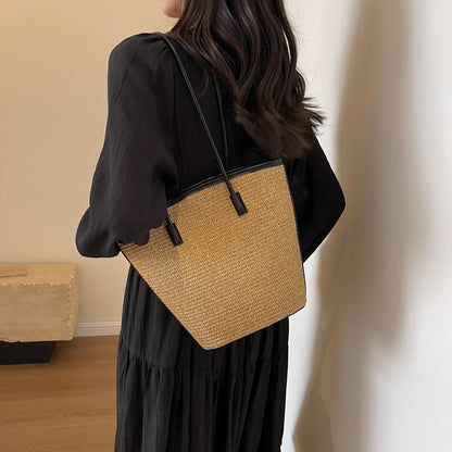 Women Fashionable Straw Woven Large Capacity Shoulder Tote Bag