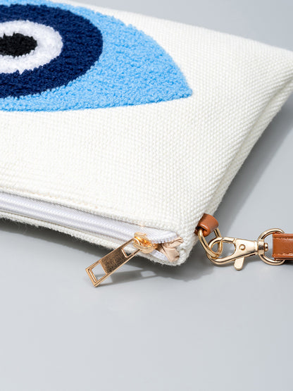 Sac à bandoulière en toile brodée en peluche avec motif mauvais œil tendance 