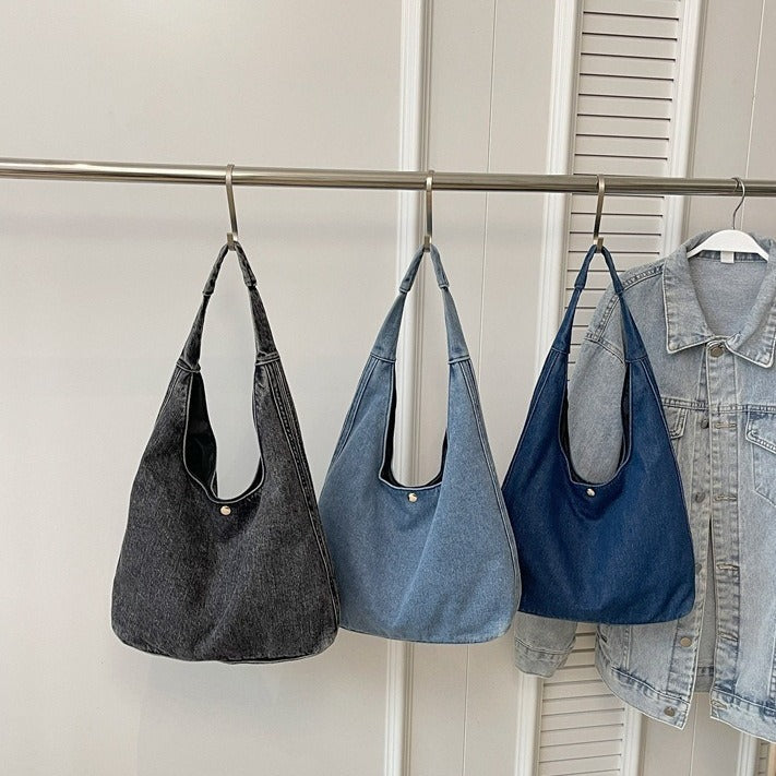 Sac à bandoulière décontracté rétro en jean de grande capacité 