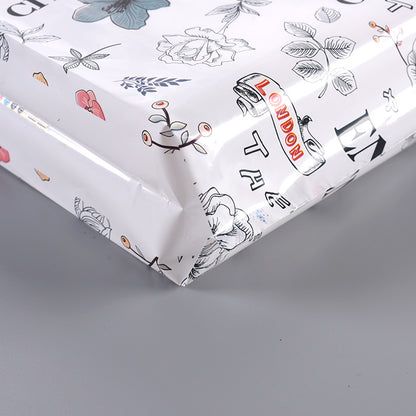 Simple Cartoon Floral Printing Plastic Gift Shopping Tote Bag