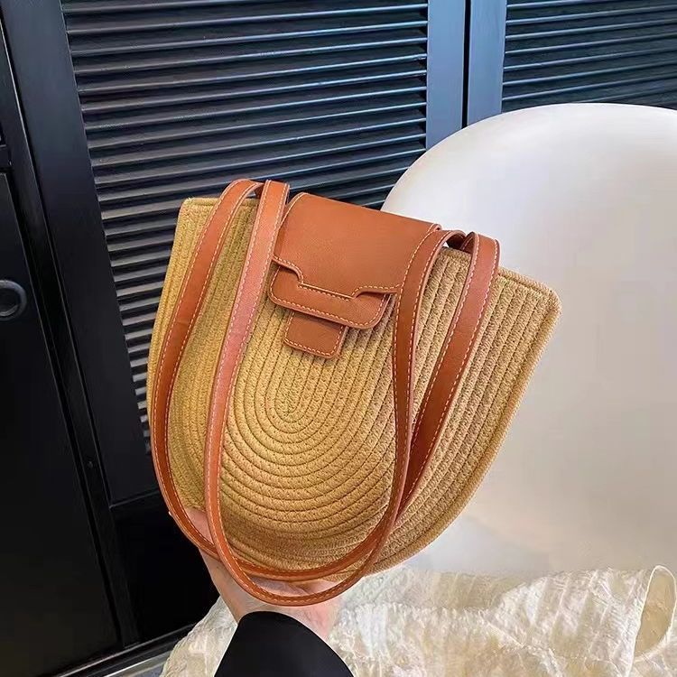 Sac à bandoulière en coton tissé de grande capacité de style pastoral pour les vacances 