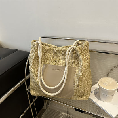 Sac fourre-tout tissé simple et tendance pour femme, grande capacité 