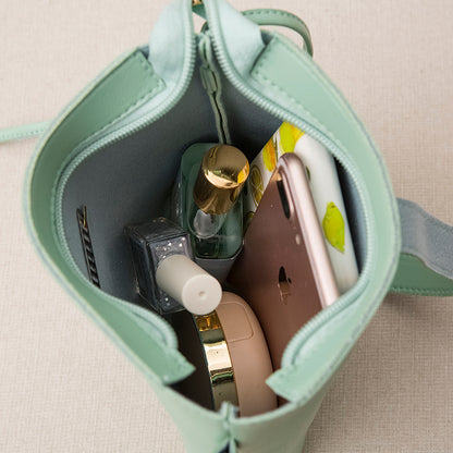 Sac seau à bandoulière en PU de couleur unie pour femme, design décontracté avec boucle 