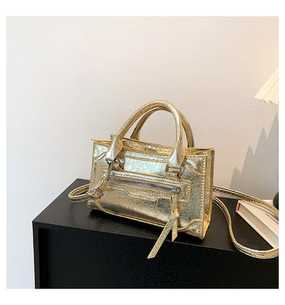 Women Fashionable Simple Solid Color Zipper Square Crossbody Bag