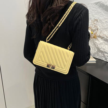 Sac à bandoulière carré décontracté pour femme, couleur unie, simple, avec boucle et chaîne 