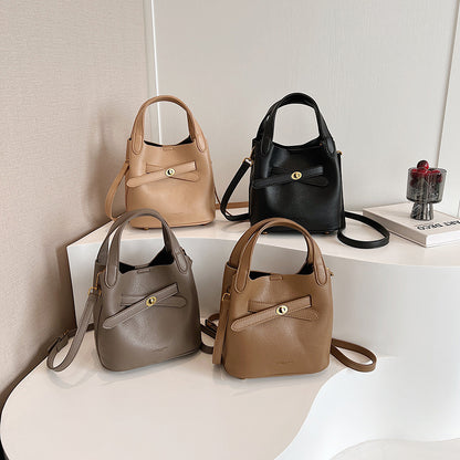 Women Fashionable Simple Solid Color Cross Lock PU Handle Shoulder Bag