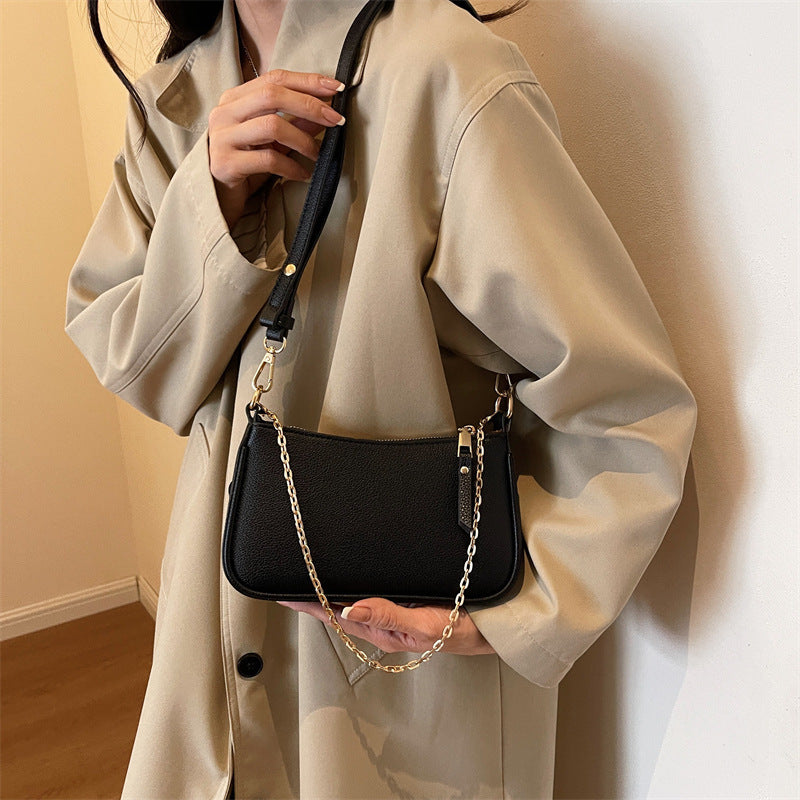 Sac à bandoulière carré à fermeture éclair et motif litchi pour femme