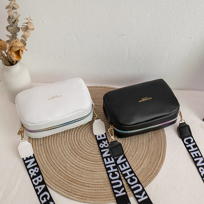 Women Fashionable Simple Solid Color Square Letter Wide Shoulder Strap Crossbody Bag