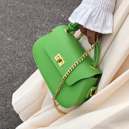 Women Fashion Solid Color Clap Lock Chain Crossbody Bag
