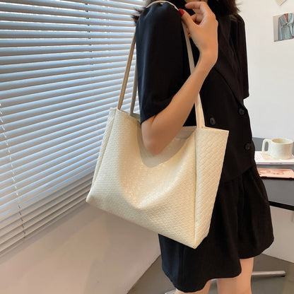 Women Simple Solid Color Large Capacity PU Tote Bag