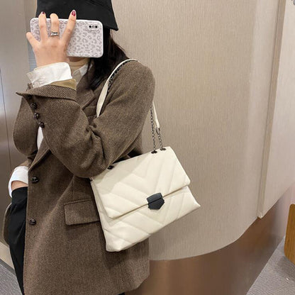 Sac à bandoulière décontracté en PU pour femme, couleur unie, grande capacité, avec boucle à rabat 