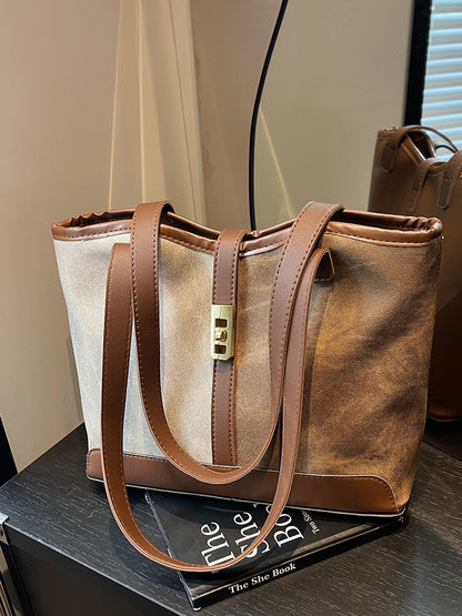 Women Fashion Casual Contrast Color Large Capacity Tote Bag