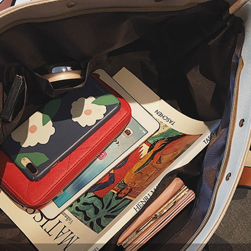 Sac fourre-tout en toile décontracté à motif de lettres pour femme, grande capacité