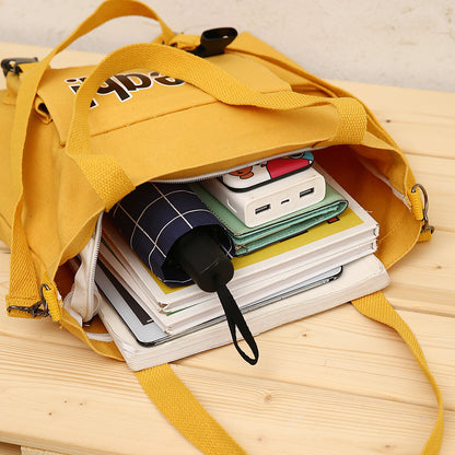 Student Campus Large-Capacity Square Canvas Shoulder Tote Bag Letter Shopping Bag