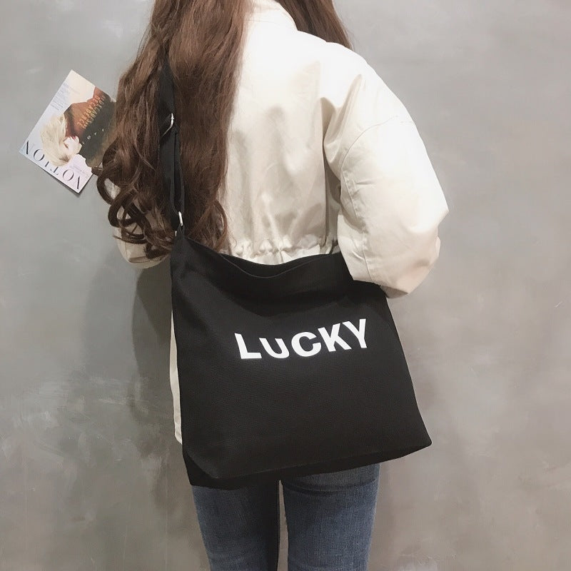 Sac à bandoulière décontracté en toile avec lettre porte-bonheur pour femme 