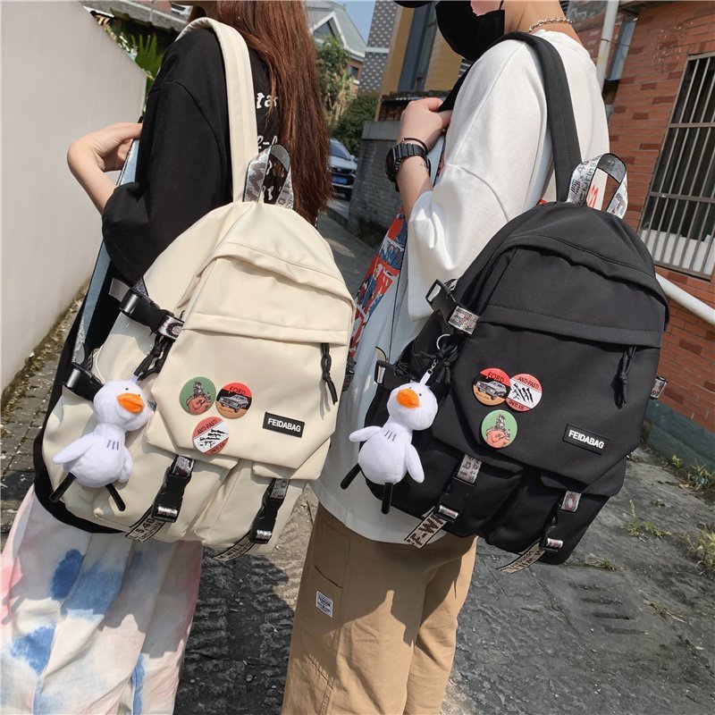 Neutral Casual Design Solid Color Canvas Large Capacity Backpack